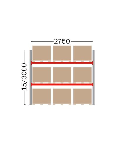 Pallställ basdel för 9 EUR-pallar, 3000 mm Pallställ basdel för 9 EUR-pallar, 3000 mm